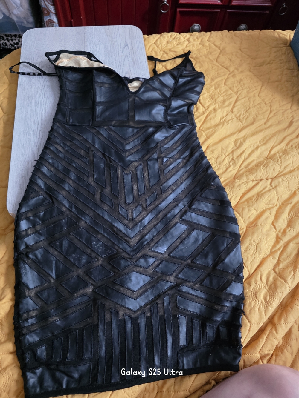 Missguided Black Faux Leather Mini Dress with Geometric Paneling
